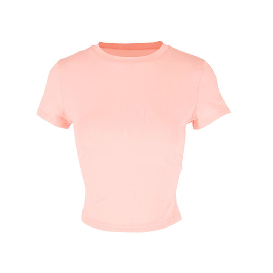 Damen figurbetontes Crop-Top mit Rundhalsausschnitt und elastischem Material EB