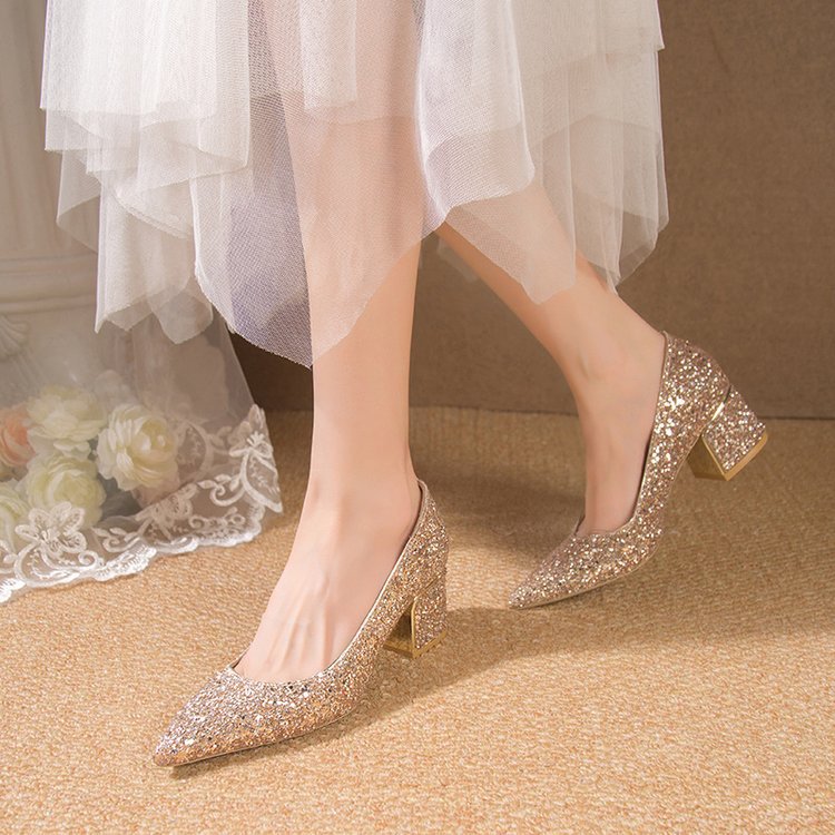 Damen Glitzernde Blockabsatz-Pumps mit funkelndem Design EB