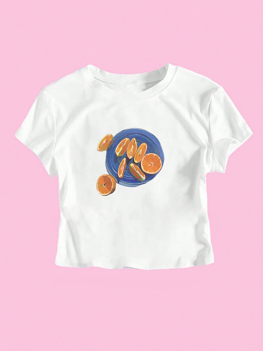 Damen Crop-T-Shirt mit fruchtigem Design und lässigem Schnitt EB