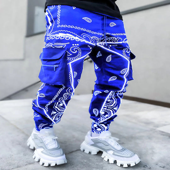 Herren Cargo-Jogginghose mit Bandana-Print, Kordelzug & Mehrfachtaschen EB