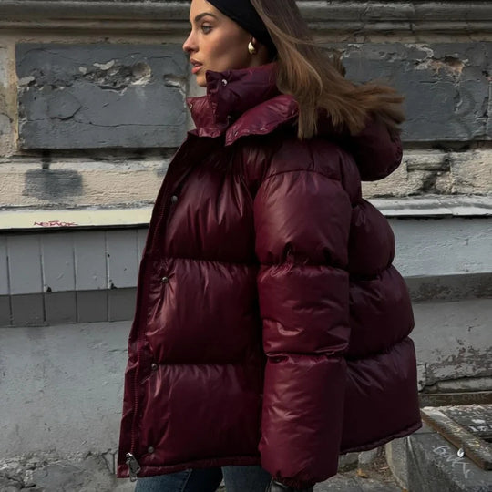 Damen Kuschelige Daunenjacke mit Kapuze und elegantem Schnitt EB