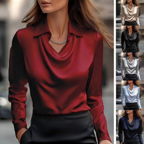 Damen Elegante Bluse mit asymmetrischem Kragen und fließendem Fall EB