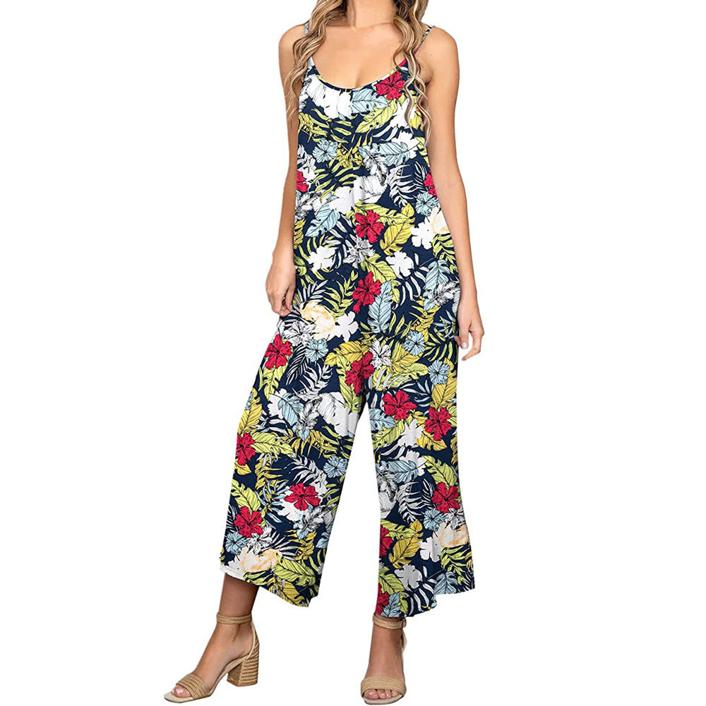 Damen Lässiger Jumpsuit mit floralem Design und weitem Bein EB