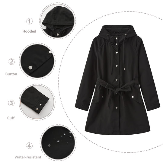 Damen modische Outdoorjacke mit Gürtel und Kapuze EB