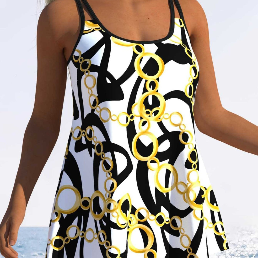 Damen Tankini mit verspieltem Streifenmuster und originellem Schnitt EB