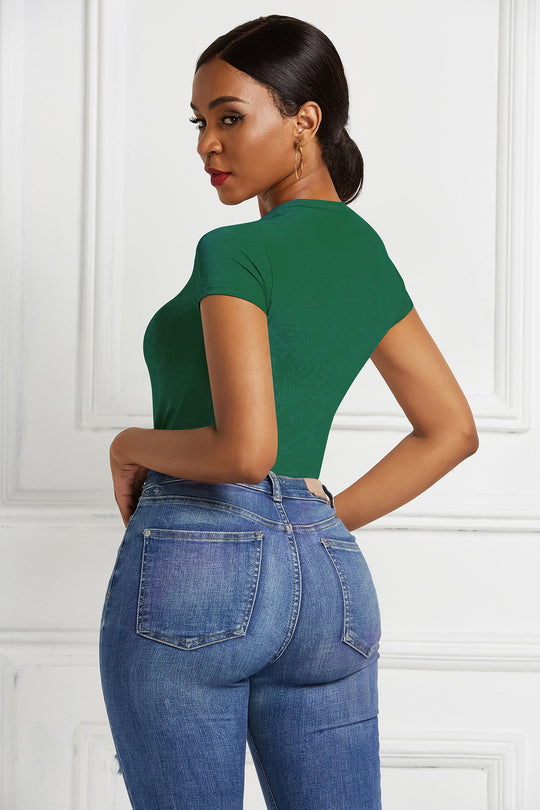 Damen figurbetonter Kurzarm-Bodysuit EB