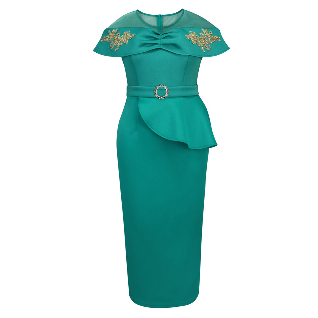 Damen elegantes Wickelkleid mit Schnitt- und Rüschenakzenten EB