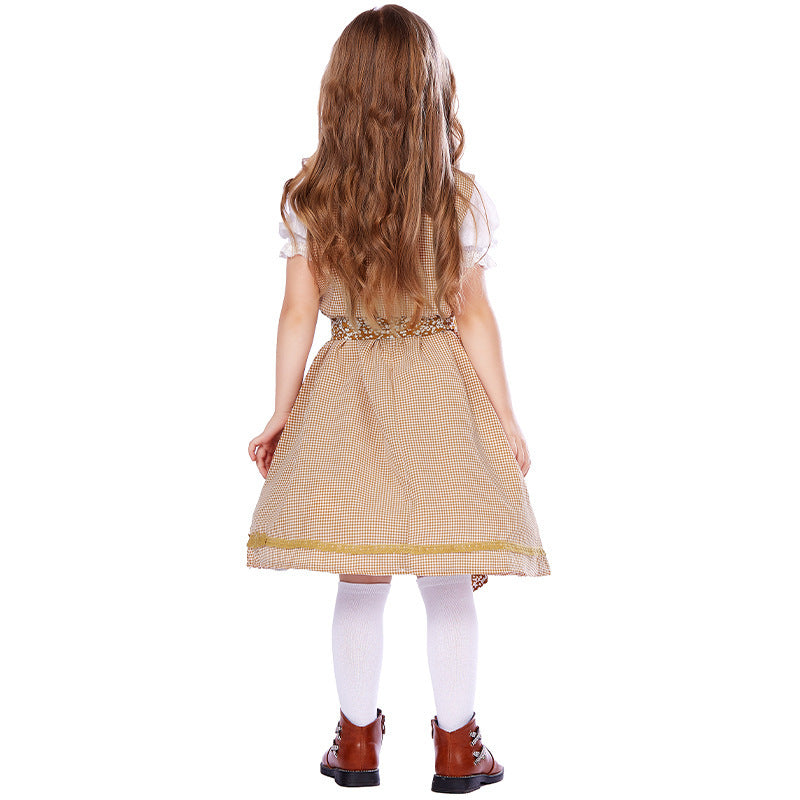 Damen nan traditionelles Trachtenkleid-Set mit geschnürtem Mieder, bestickter Puffbluse und abnehmbarer Schürze EB