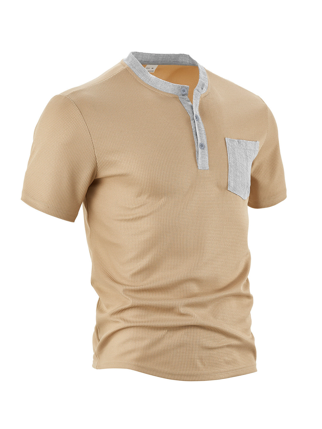 Herren nan atmungsaktives Waffel-Henleyshirt mit Stehkragen kurzer Knopfleiste und aufgesetzter Brusttasche EB