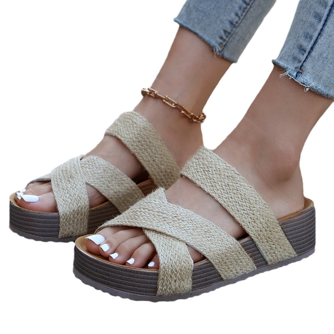 Damen bequeme Plattform-Sandalen mit geflochtenem Riemchendesign und rutschfester Sohle EB