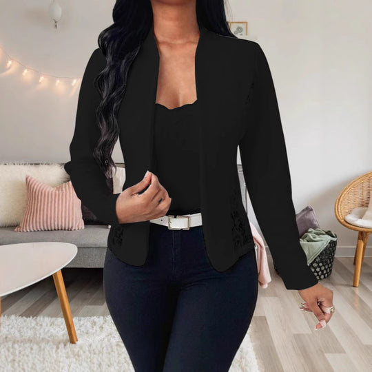 Damen elegante Blazerjacke mit Spitzenakzenten EB