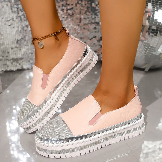Damen glänzende Slip-On Plateau-Sneaker mit geflochtenem Rand und elastischem Einsatz EB