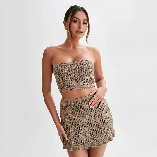 Damen elegantes Häkelkleid mit tiefem Ausschnitt EB