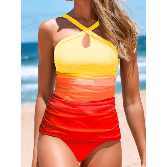 Damen Tankini-Set mit modischem Wickeldesign und figurformendem Schnitt EB