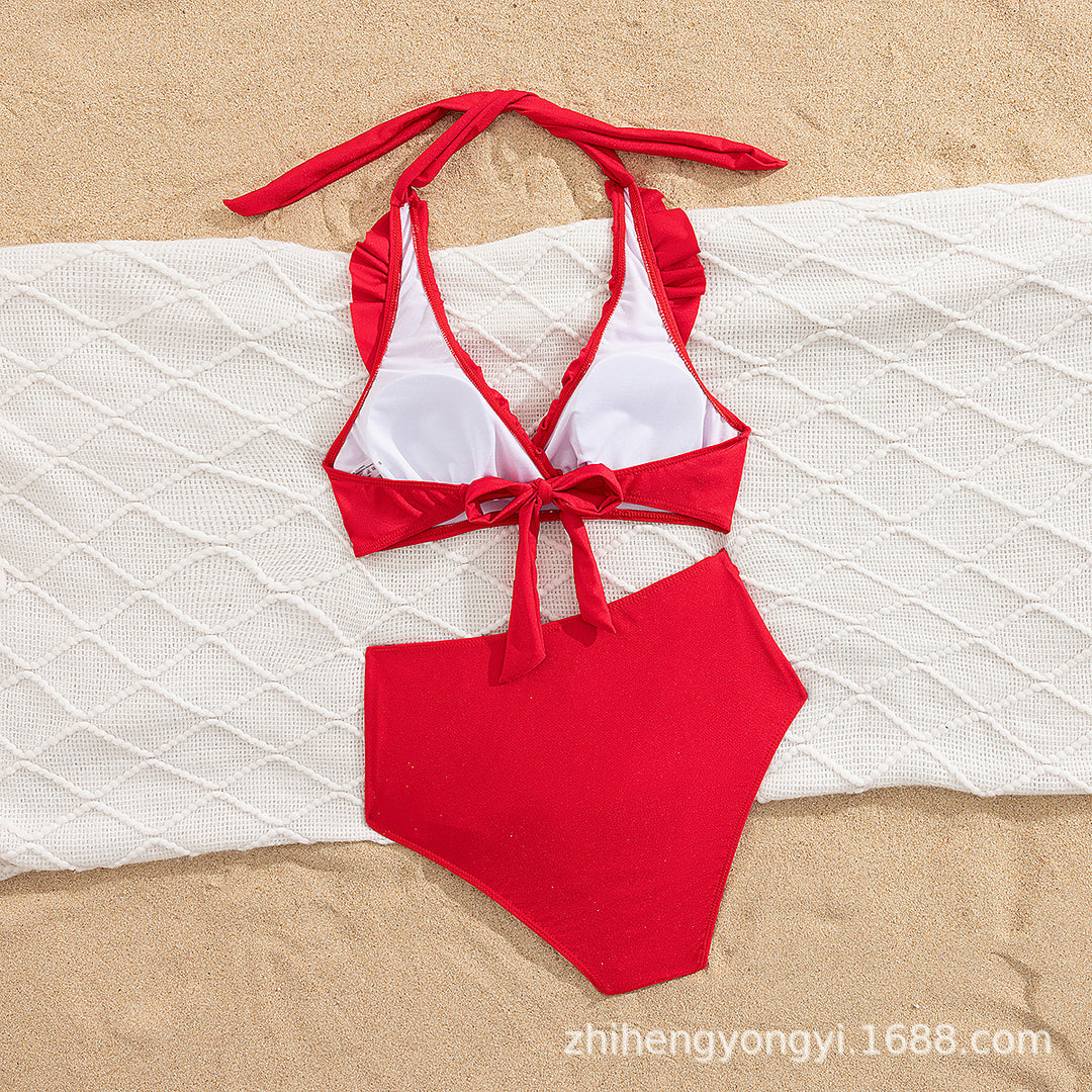 Damen Hoch-waisted Bikini mit voluminösem Rüschendesign EB
