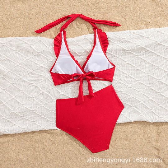 Damen Hoch-waisted Bikini mit voluminösem Rüschendesign EB