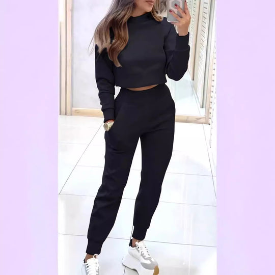 Damen Sportliches Loungewear-Set mit modischem Cropped-Oberteil und bequemen Jogginghosen EB