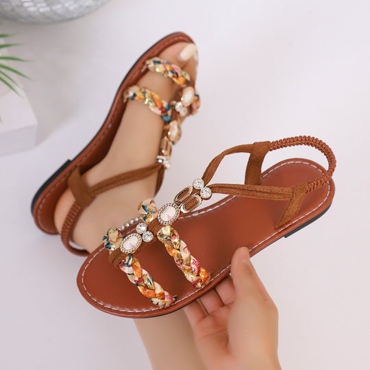 Damen Riemensandalen mit modischen Ornamenten und geflochtenen Details EB