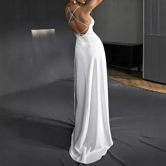 Damen Elegantes Abendkleid mit tiefem V-Ausschnitt und schulterfreien Trägern EB