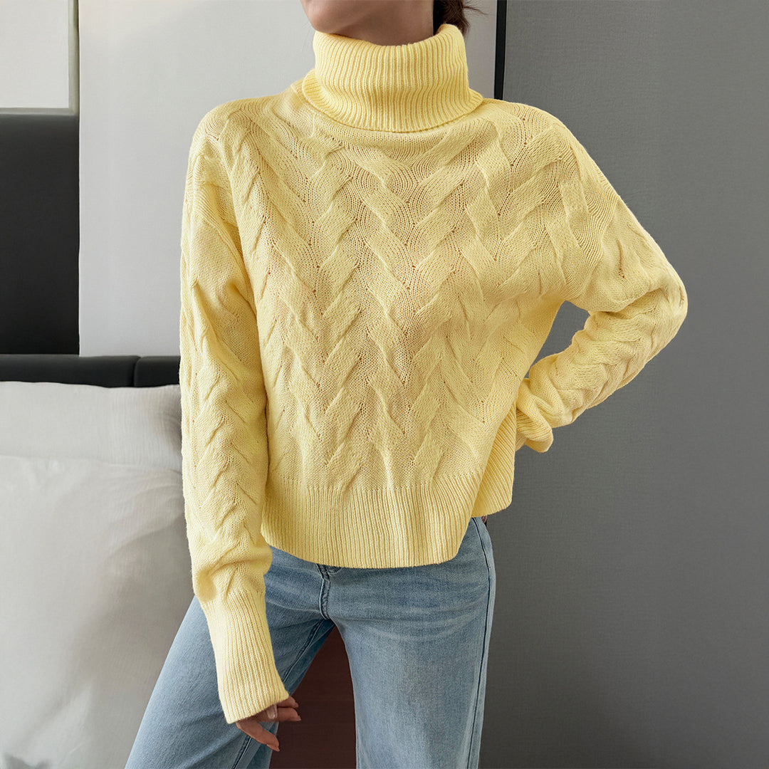 Damen nan grobstrick Rollkragenpullover mit Zopfstruktur, oversized Schnitt und längeren Ärmeln EB