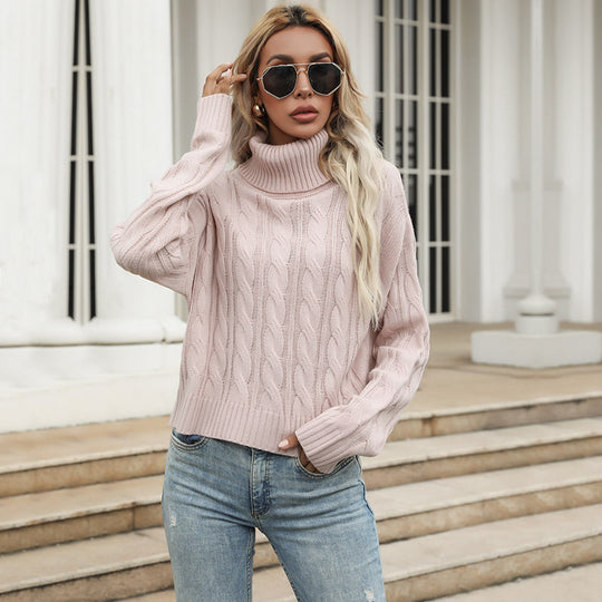 Damen Grobstrickpullover mit hohem Kragen und angeschnittenen Ärmeln EB