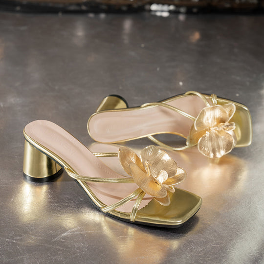 Damen Elegante Slingback-Sandalen mit floralem Goldakzent und bequemer Fußbettung EB