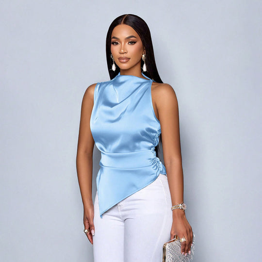 Damen Elegantes Satinoberteil mit asymmetrischem Saum EB
