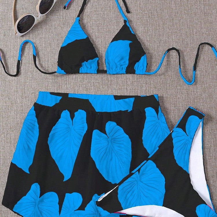 Damen Bikini-Set mit modernem Shorts-Design und auffälligem Blattdruck EB