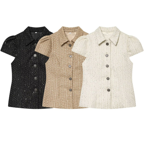 Damen modische Bluse im Tweed-Stil EB