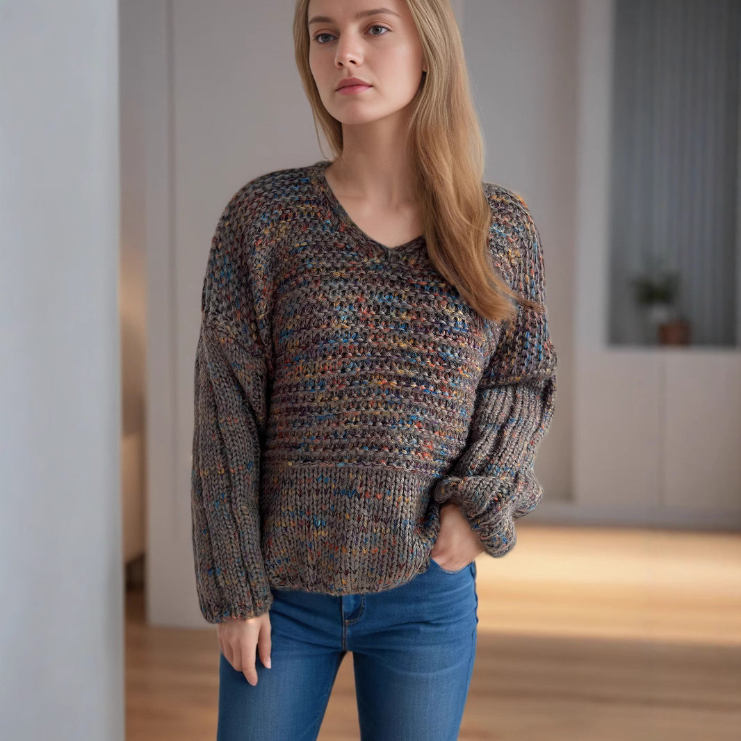 Damen grob gestrickter Pullover mit voluminösen Ärmeln EB