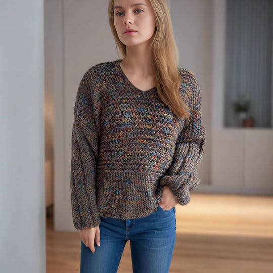 Damen grob gestrickter Pullover mit voluminösen Ärmeln EB