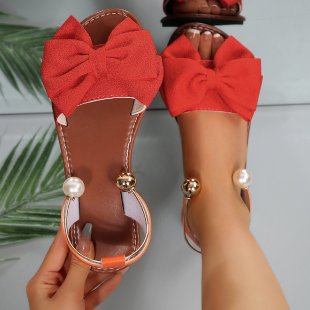 Damen Sandalen mit dekorativem Schleifenakzent und eleganten Perlendetails EB