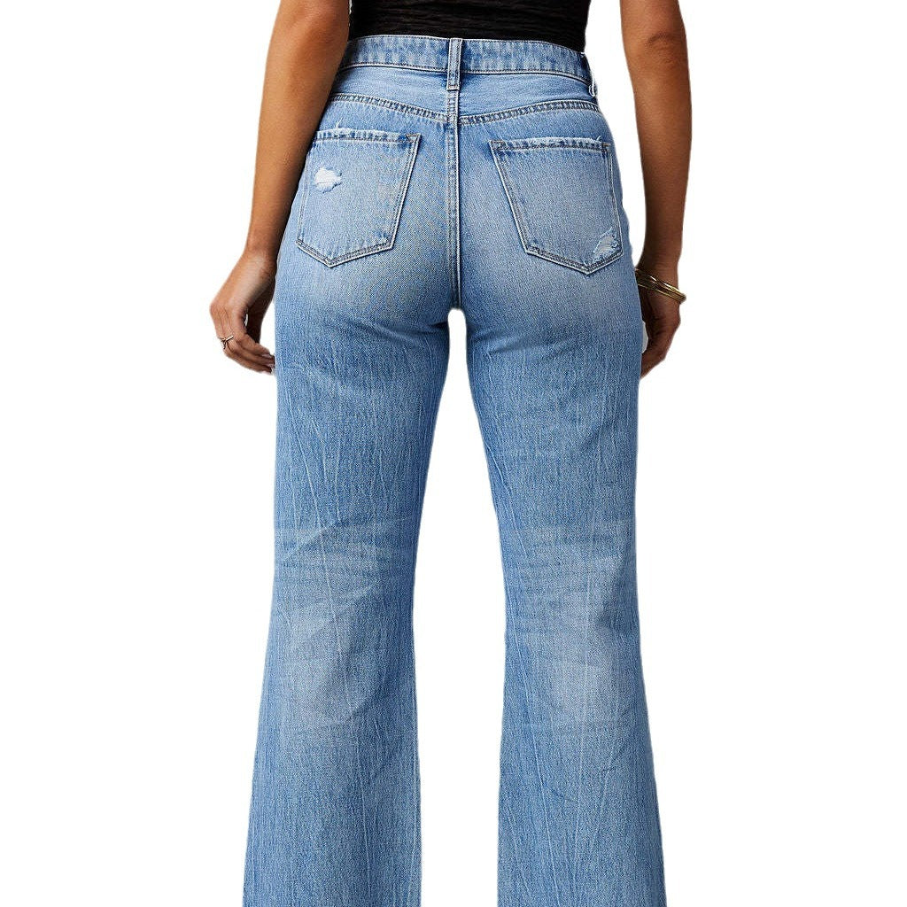 Damen Flared Jeans mit Distressed-Effekten und hohem Bund EB