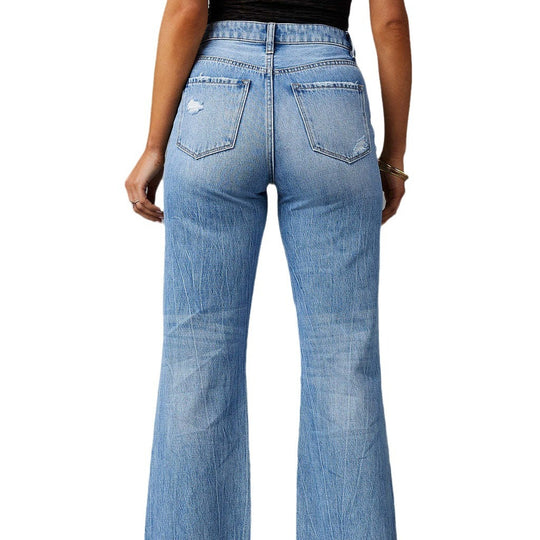 Damen Flared Jeans mit Distressed-Effekten und hohem Bund EB