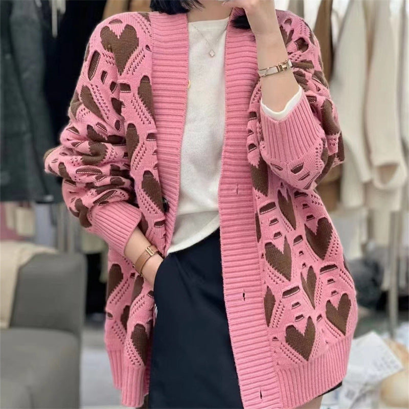 Damen Strickjacke mit Herzmotiv und luxuriösem Schnitt EB