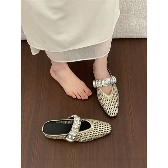 Damen offene Mules mit dekorativem Riemen und modischem Design EB