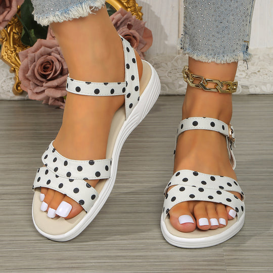 Damen elegante Sandalen mit verstelbaren Riemen und punktiertem Design EB