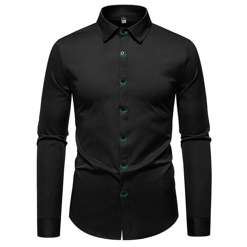 Herren Langarmhemd mit kreativem Knopfdesign EB