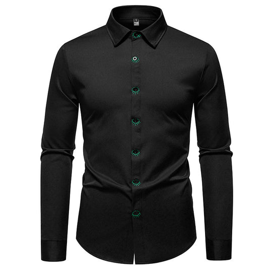 Herren Langarmhemd mit kreativem Knopfdesign EB