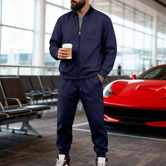 Herren nan sportlicher Freizeitanzug aus weicher Baumwollmischung mit Reißverschlussjacke und elastischer Jogginghose EB