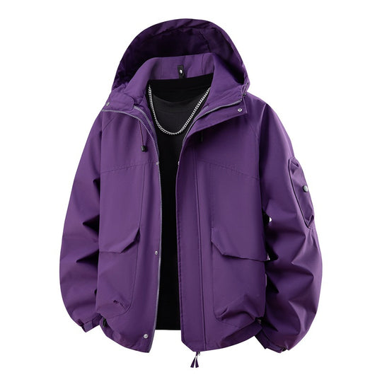 Herren wasserdichter Kapuzen-Outdoorblouson mit winddichter Membran, verstellbarem Saum und multifunktionalen Taschen EB