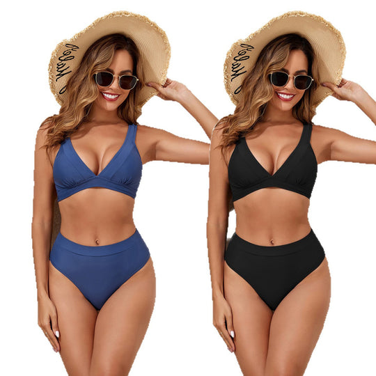 Damen Triangel-Bikini-Set mit gepolstertem Oberteil und hohen Hosen EB