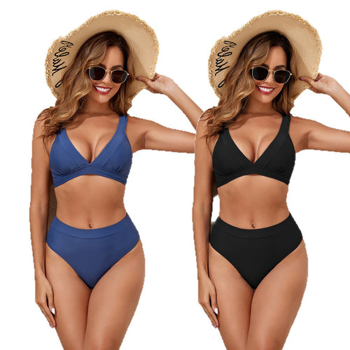 Damen Triangel-Bikini-Set mit gepolstertem Oberteil und hohen Hosen EB