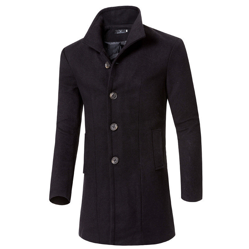Herren eleganter Woolcoat mit modernem Stehkragen und praktischen Taschen EB