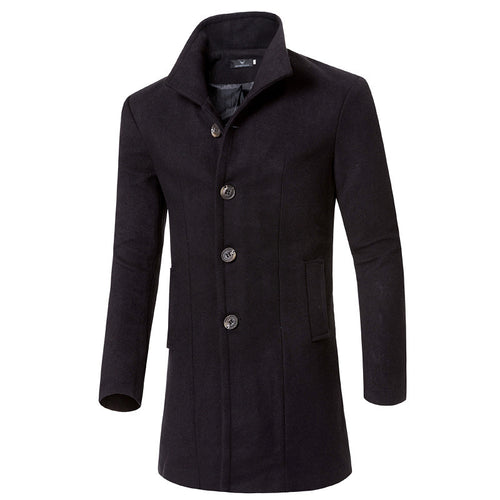 Herren eleganter Woolcoat mit modernem Stehkragen und praktischen Taschen EB