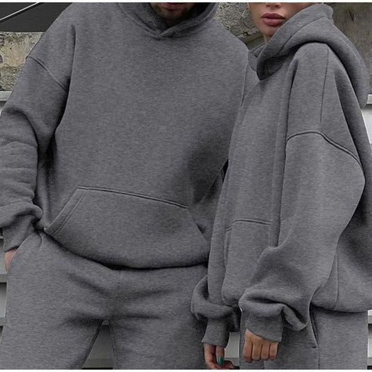 Unisex Oversize-Kapuzenpullover mit Kängurutasche und weiter Jogginghose aus French Terry EB