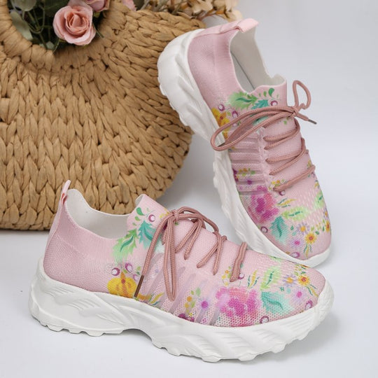 Damen modische Sneakers mit floralem Design und atmungsaktiver Textiloberfläche EB
