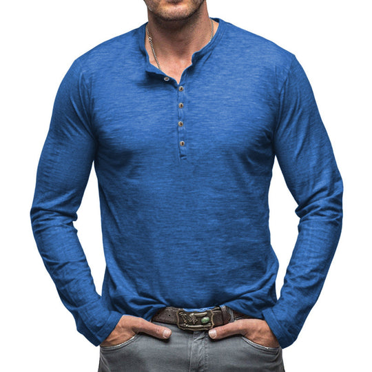 Herren Langarm Henley-Shirt mit Knopfleiste und weichem Baumwollmix EB