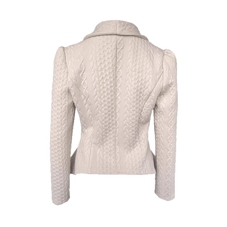 Damen Taillierter Strickblazer mit Schalkragen und Zopfstrickstruktur EB