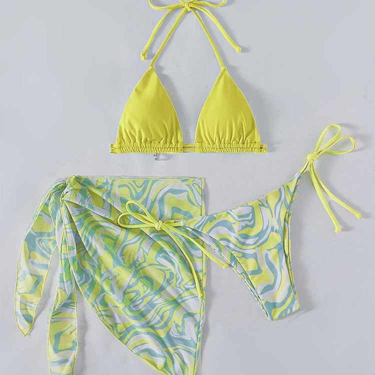 Damen Bikini mit verstellbaren Trägern und transparentem Wickelrock EB